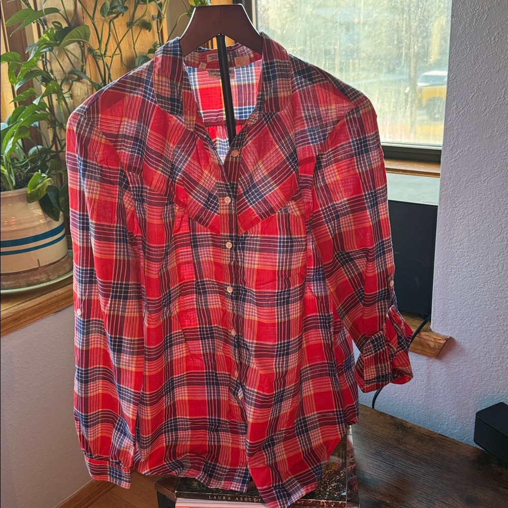 Pink Plaid 70’s Levi Strauss & Co. Vintage Plaid Button-Down Oxford Red Blue EVC
